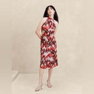 Banana Republic Silky Twill Halter Midi Dress Pink Print NWT Size 8